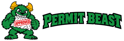 Permit Beast logo: Berzerker the Beast with the Permit Beast wordmark